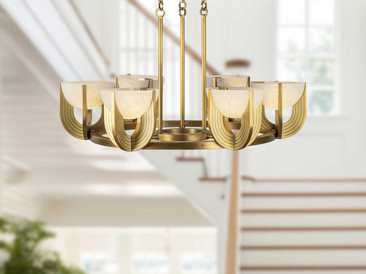 Alora Lighting Colette Modern Integrated LED Chandelier in Vintage Brass with Alabaster