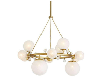 Arteriors Home Troon 12-Light Round Chandelier in Antique Brass with Opal Swirl Glass