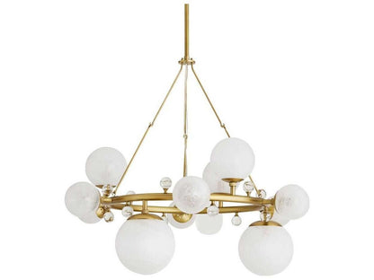 Arteriors Home Troon 12-Light Round Chandelier in Antique Brass with Opal Swirl Glass