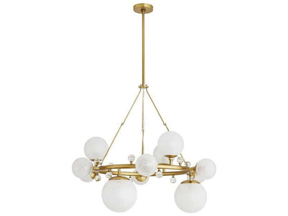 Arteriors Home Troon 12-Light Round Chandelier in Antique Brass with Opal Swirl Glass