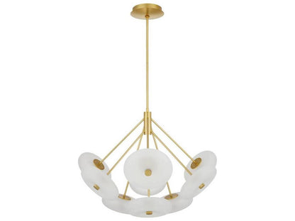 Arteriors Home 9-Light Helios Chandelier in Antique Brass with Frosted Glass