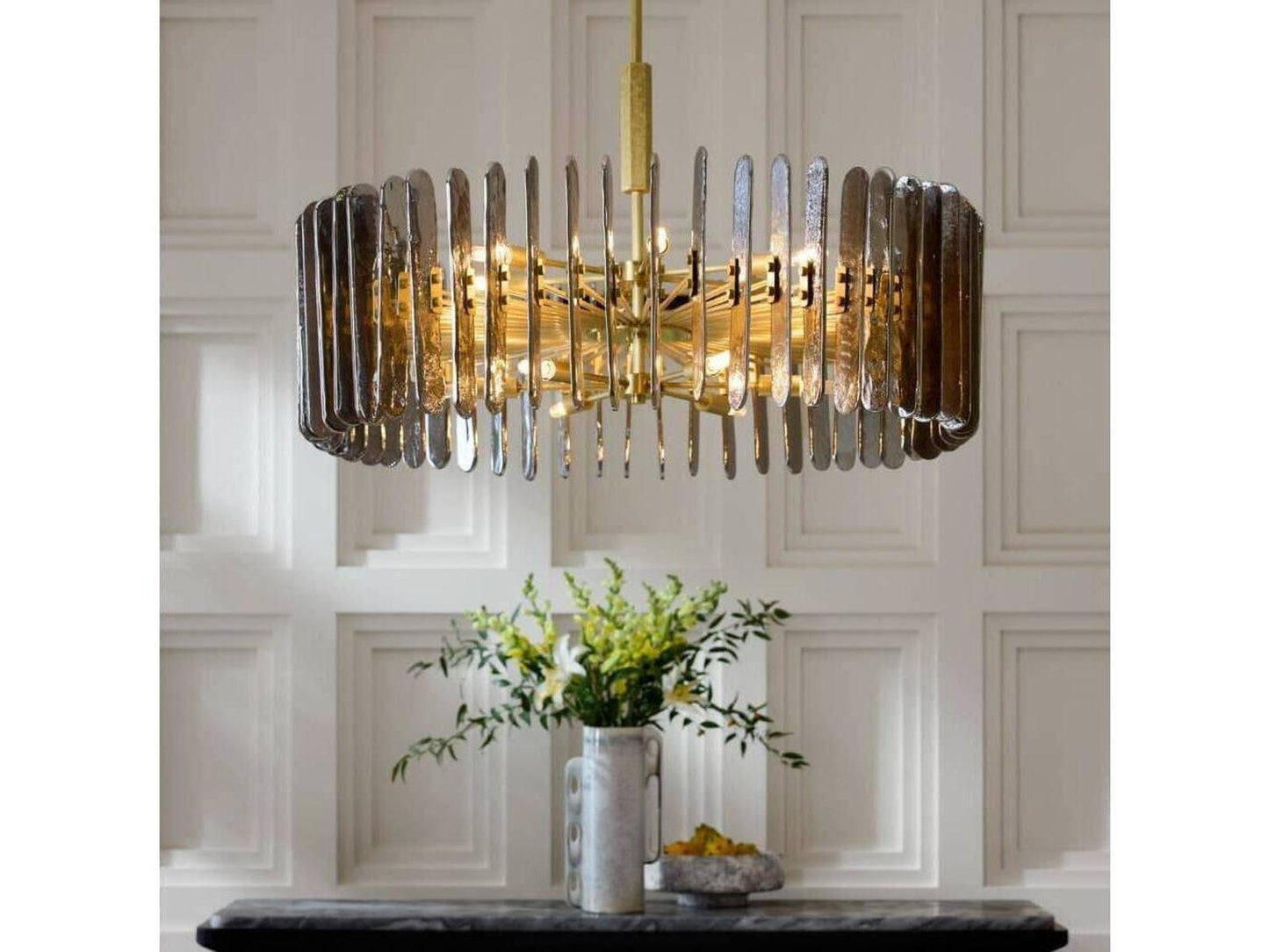 Arteriors Home Klaus 12-Light Large Chandelier in Smoke Glass and Antique Brass