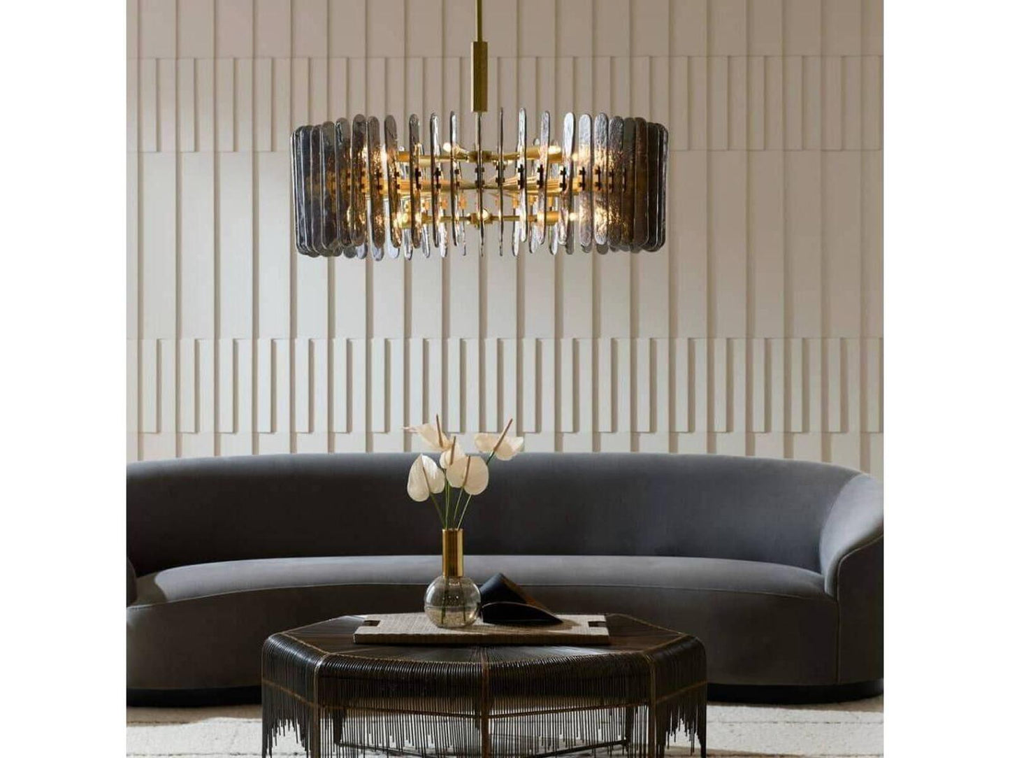 Arteriors Home Klaus 12-Light Large Chandelier in Smoke Glass and Antique Brass