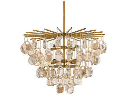 Arteriors Home Jacqueline 8-Light Waterfall Chandelier in Amber Glass and Antique Brass