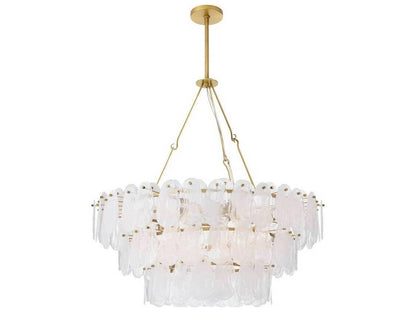 Arteriors Home Leon 7-Light Tiered Chandelier in White Glaze and Antique Brass