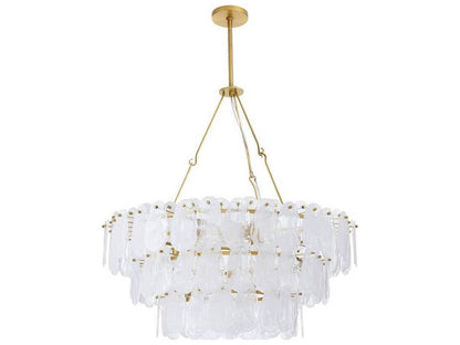 Arteriors Home Leon 7-Light Tiered Chandelier in White Glaze and Antique Brass