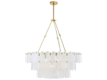 Arteriors Home Leon 7-Light Tiered Chandelier in White Glaze and Antique Brass