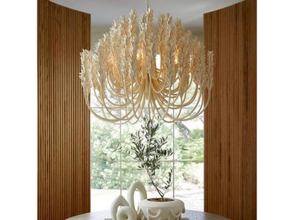 Arteriors Home Kaia 6-Light Chandelier in Ivory Coconut Shell and White Iron