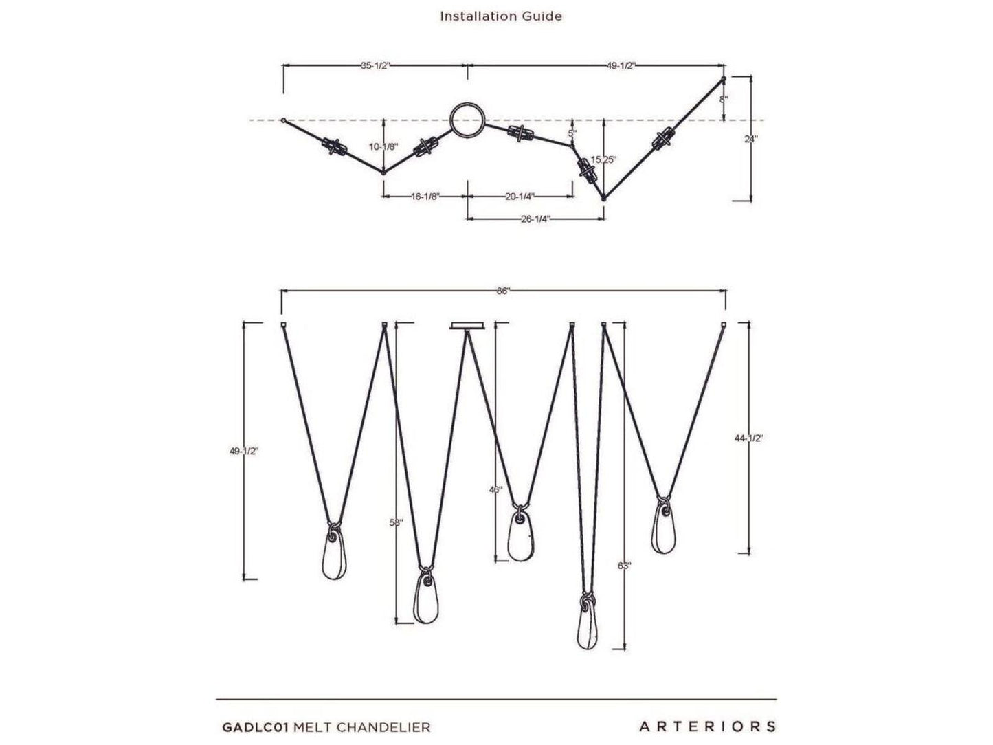 Arteriors Home Melt 5-Light Linear Chandelier in Antique Brass