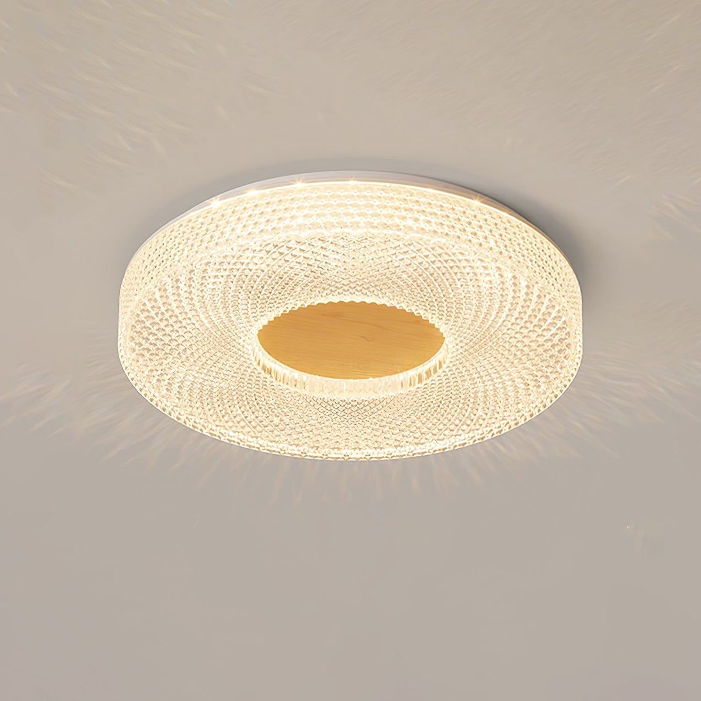 Acrylic Halo Round Ceiling Light ∅ 15.7″ x H 3.1″ / Dia 40cm x H 8cm / White & Wood Color / Three-Color Changing Light