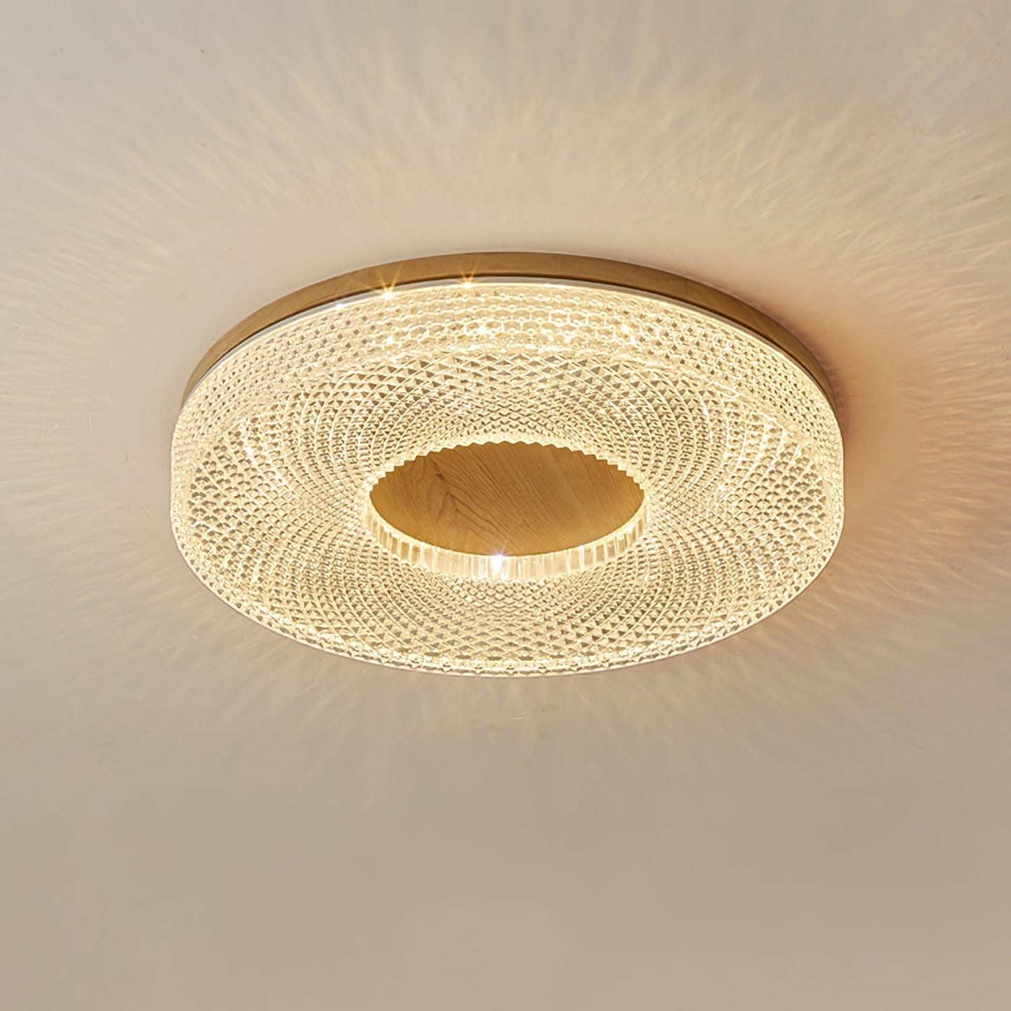 Acrylic Halo Round Ceiling Light ∅ 15.7″ x H 3.1″ / Dia 40cm x H 8cm / Wood Color / Three-Color Changing Light Ceiling