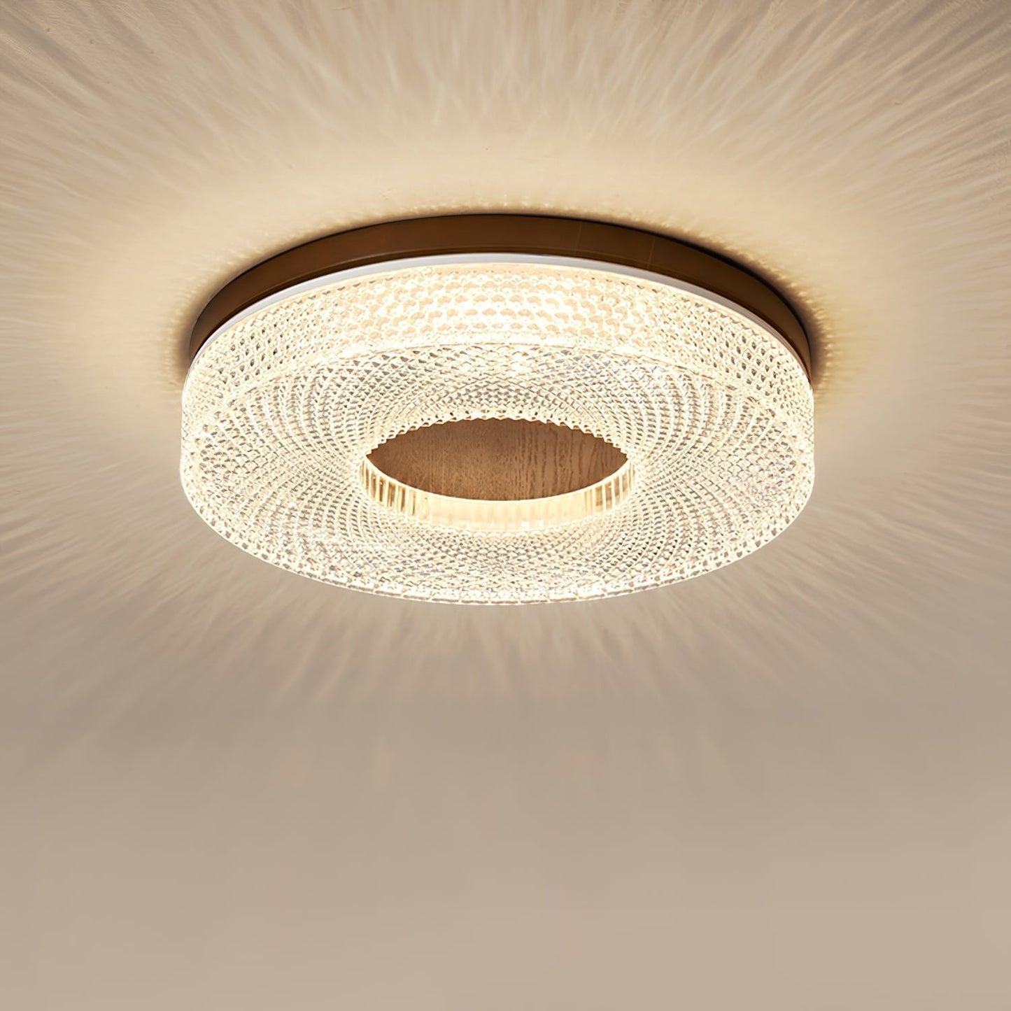 Acrylic Halo Round Ceiling Light ∅ 15.7″ x H 3.1″ / Dia 40cm x H 8cm / Walnut Color / Three-Color Changing Light