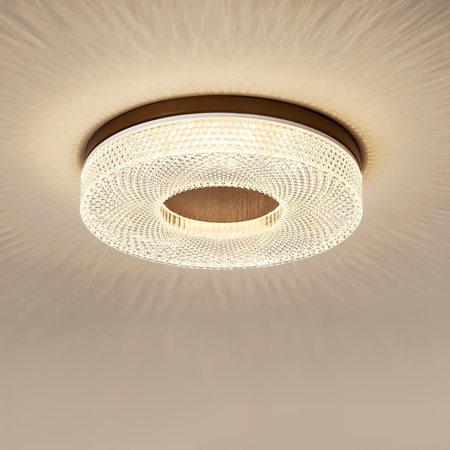 Acrylic Halo Round Ceiling Light ∅ 15.7″ x H 3.1″ / Dia 40cm x H 8cm / Walnut Color / Three-Color Changing Light