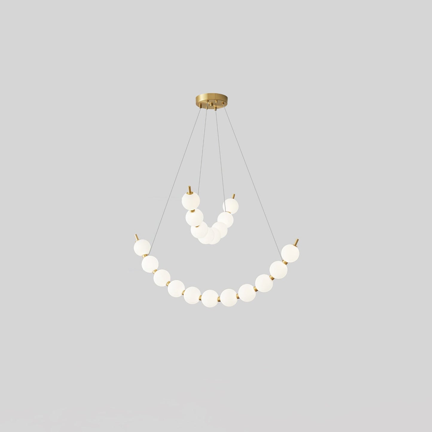 Acrylic Pearls Chandelier Model J ∅ 15.7″ + 23.6″ x H 23.6″ / Brass & White / Neutral Light Chandelier