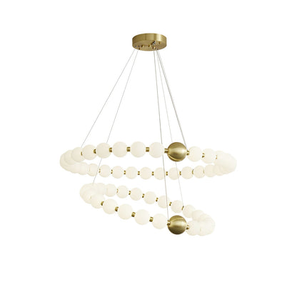 Acrylic Pearls Chandelier Model C ∅ 32.3″ + 40.2″ x H 15.7″ / Brass & White / Neutral Light Chandelier