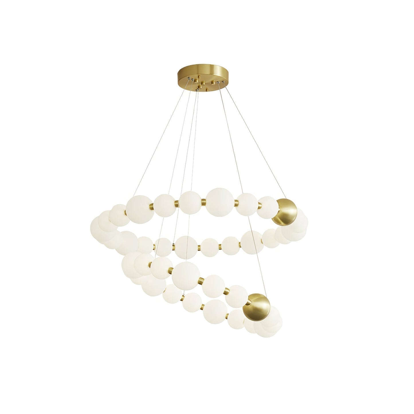 Acrylic Pearls Chandelier Model C ∅ 16.5″ + 24.4″ x H 15.7″ / Brass & White / Neutral Light Chandelier