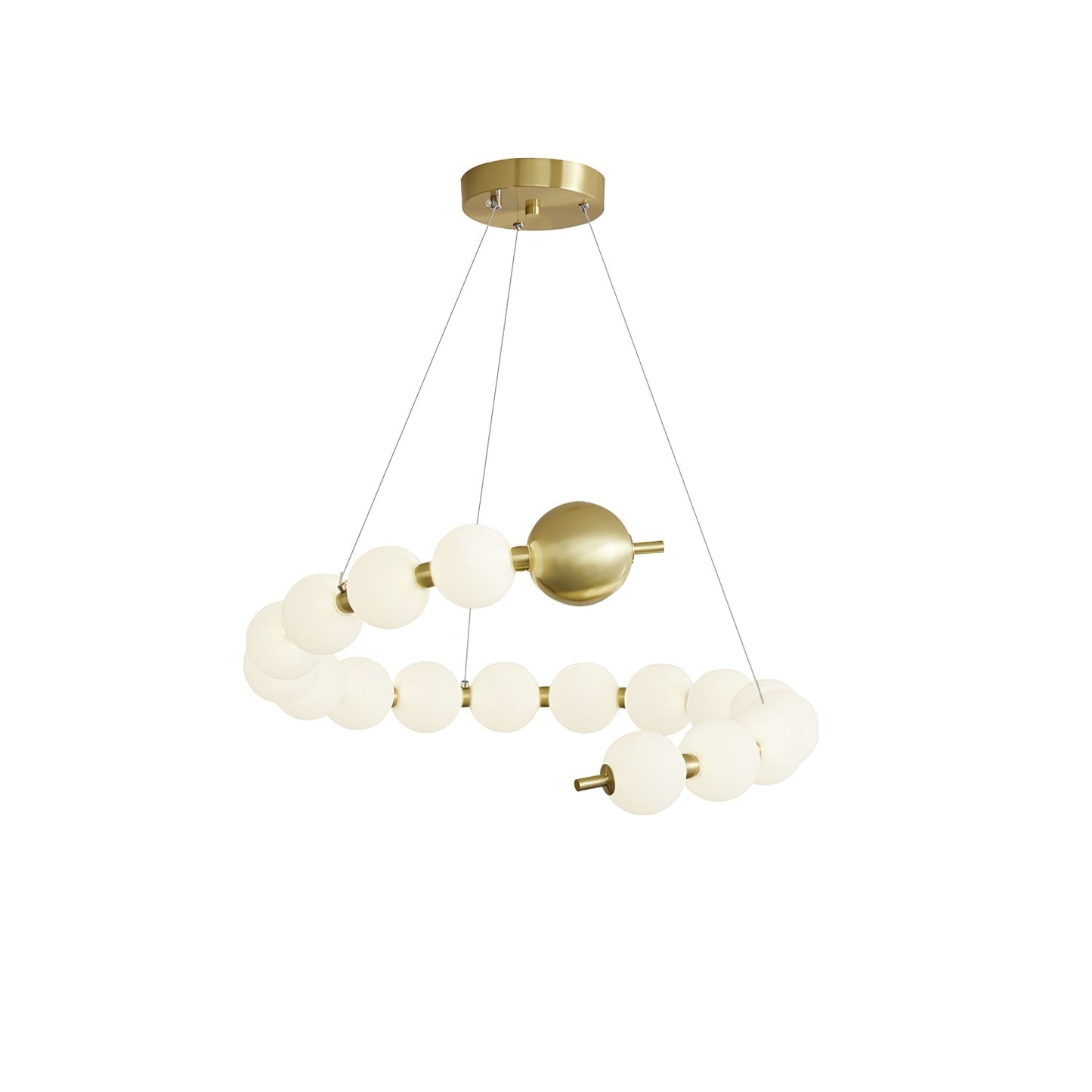 Acrylic Pearls Chandelier Model A ∅ 24.4″ x H 5.9″ / Brass & White / Neutral Light Chandelier