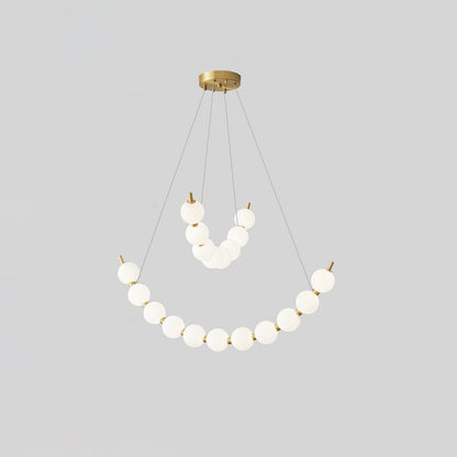 Acrylic Pearls Chandelier Model J ∅ 23.6″ + 31.5″ x H 23.6″ / Brass & White / Neutral Light Chandelier