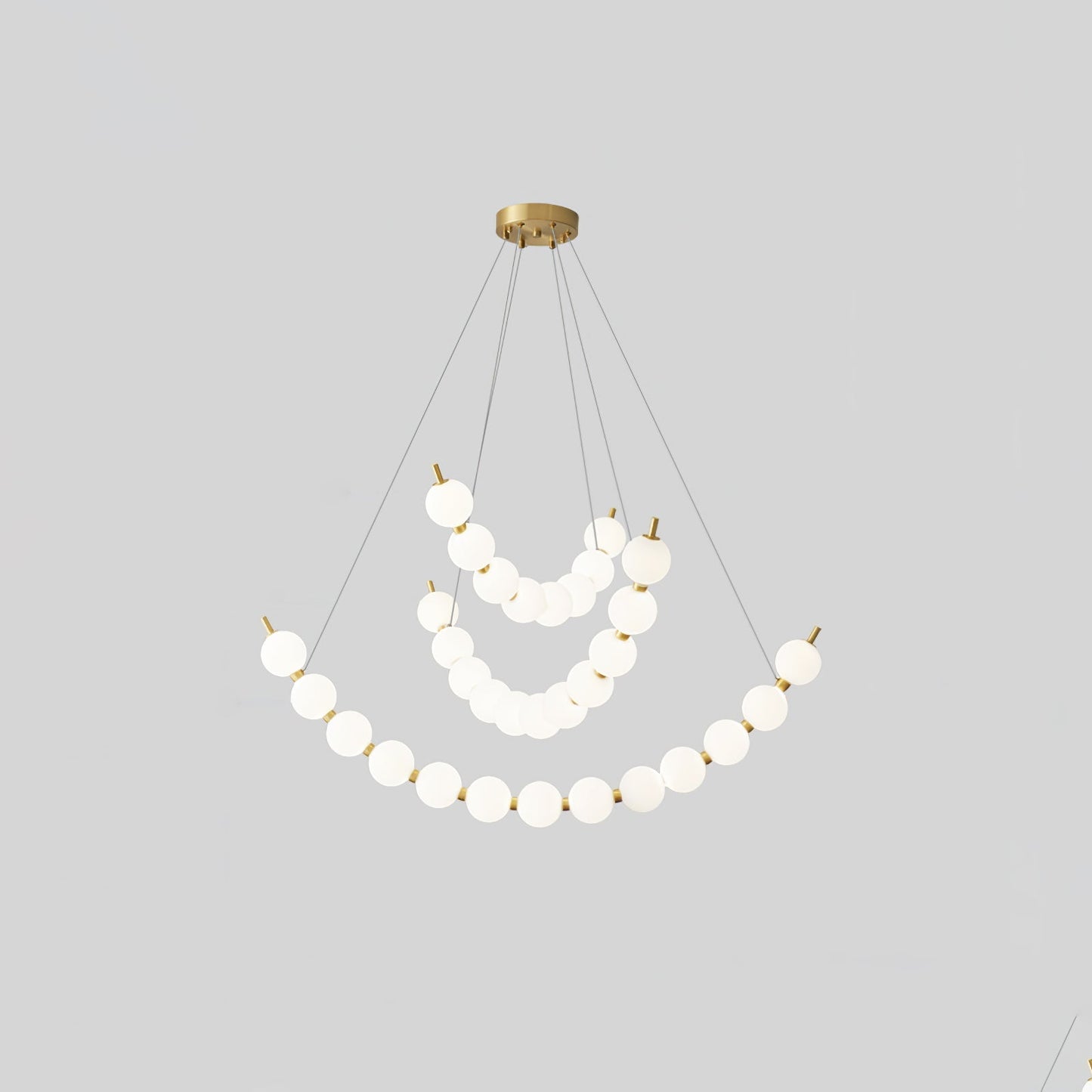 Acrylic Pearls Chandelier Model J ∅ 15.7″ + 23.6″ + 31.5″ x H 23.6″ / Brass & White / Neutral Light Chandelier