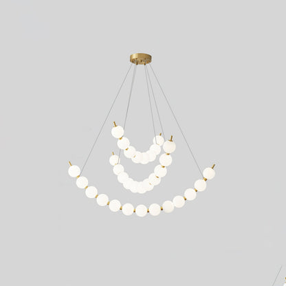Acrylic Pearls Chandelier Model J ∅ 15.7″ + 23.6″ + 31.5″ x H 23.6″ / Brass & White / Neutral Light Chandelier
