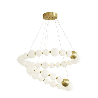 Acrylic Pearls Chandelier Model C ∅ 24.4″ + 32.3″ x H 15.7″ / Brass & White / Neutral Light Chandelier