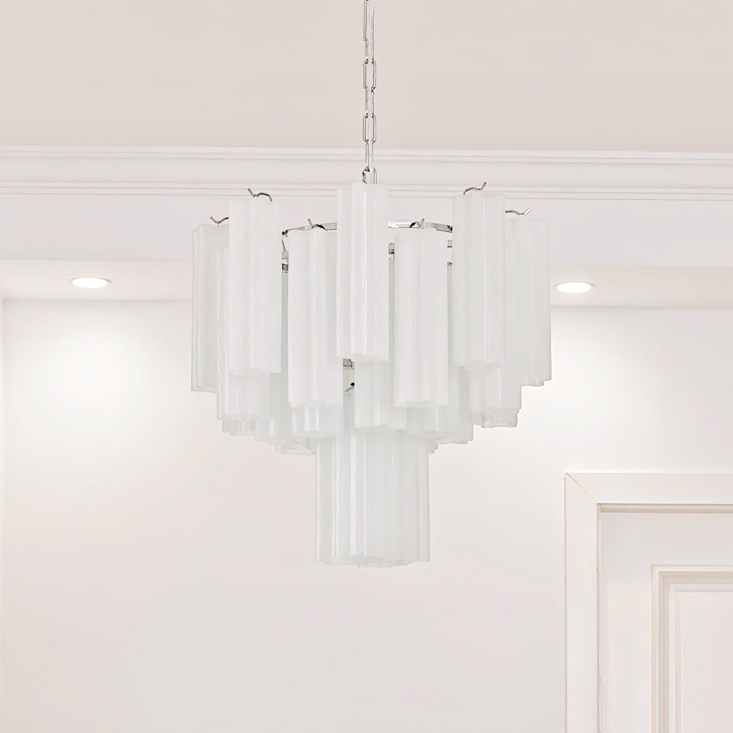 Addis Chandelier 2 layers ∅ 17.7″ x H 19.7″/ Dia 45cm x H 50cm / White & Chrome Chandelier