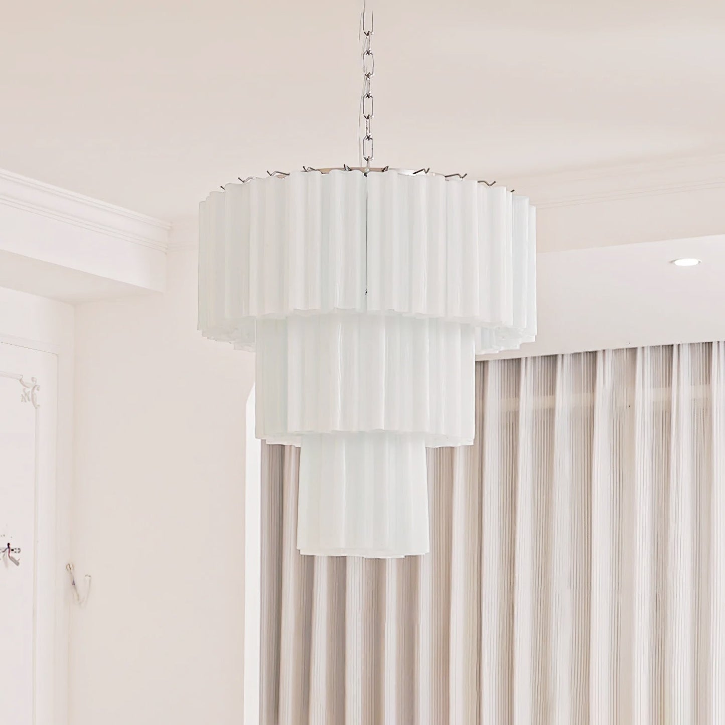 Addis Chandelier 3 layers ∅ 23.6″ x H 25.6″ / Dia 60cm x H 65cm / White & Chrome Chandelier