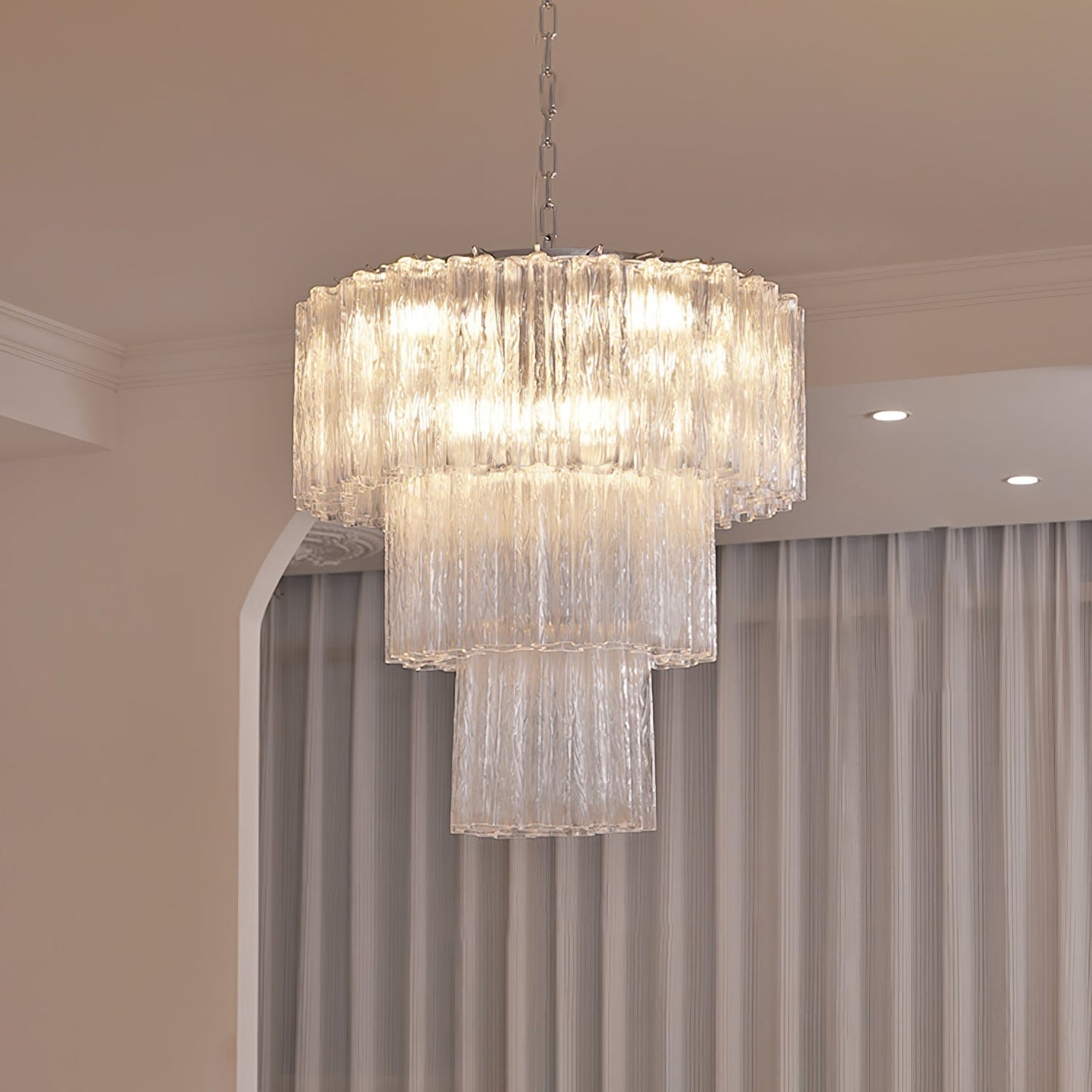 Addis Chandelier 3 layers ∅ 23.6″ x H 25.6″ / Dia 60cm x H 65cm / Clear & Chrome Chandelier