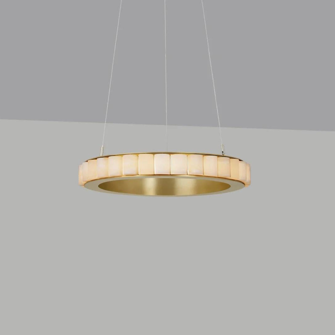 Alabaster Avalon Halo Chandelier ∅ 23.6″ x H 3.1″ / Brass / Warm Light Chandelier