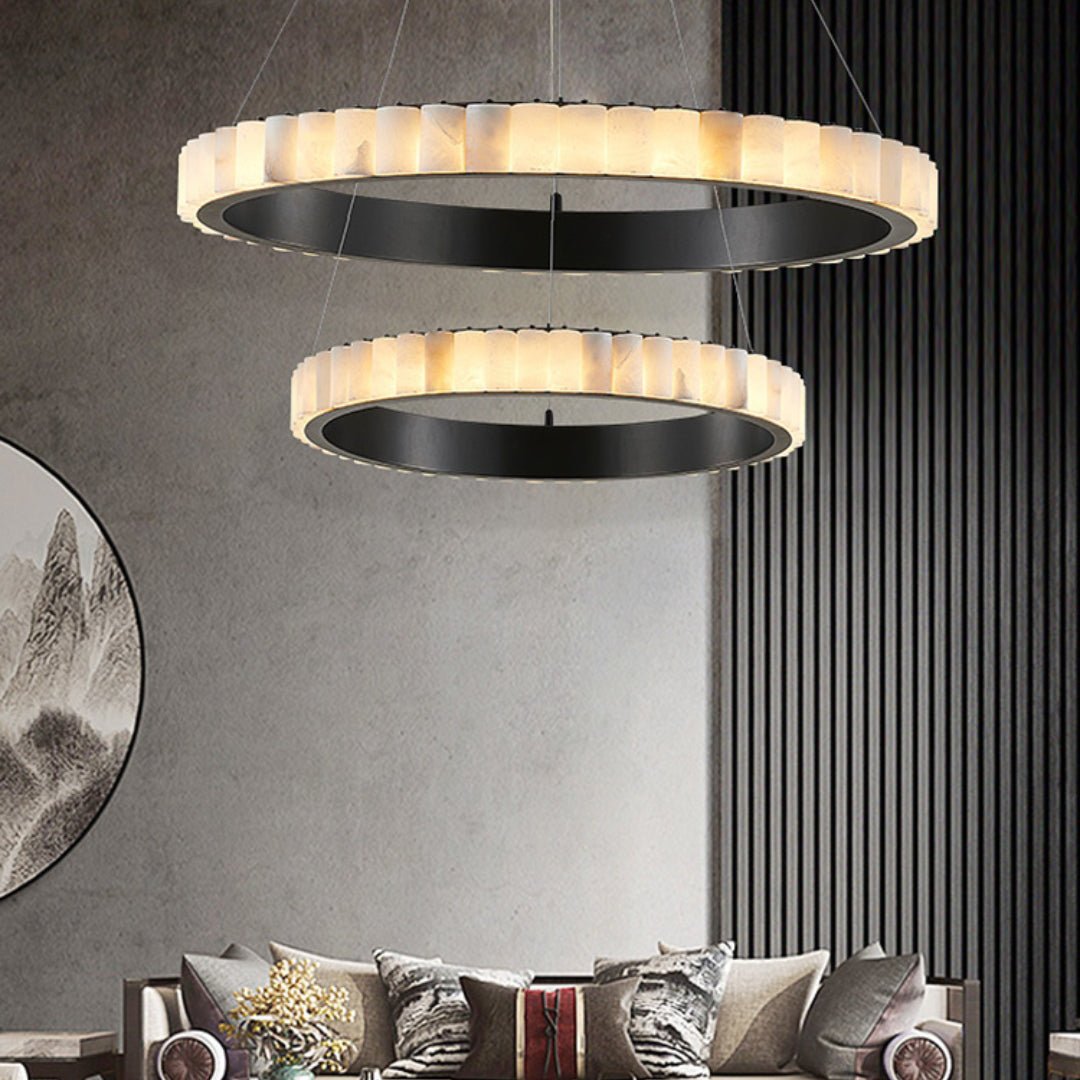 Alabaster Avalon Halo Chandelier ∅ 31.5″ x H 25.2″ / Black / Warm Light Chandelier