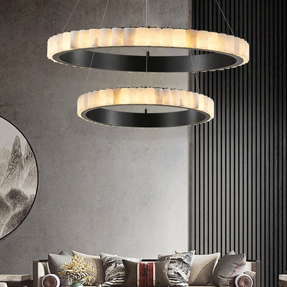 Alabaster Avalon Halo Chandelier ∅ 31.5″ x H 25.2″ / Black / Warm Light Chandelier