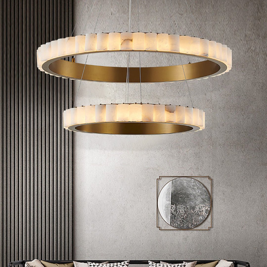 Alabaster Avalon Halo Chandelier ∅ 31.5″ x H 25.2″ / Brass / Warm Light Chandelier