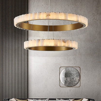 Alabaster Avalon Halo Chandelier ∅ 31.5″ x H 25.2″ / Brass / Warm Light Chandelier