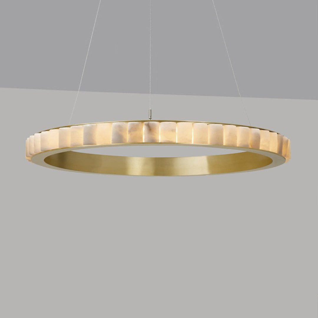 Alabaster Avalon Halo Chandelier ∅ 31.5″ x H 3.1″ / Brass / Warm Light Chandelier