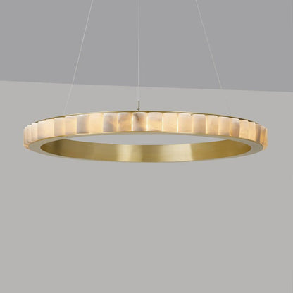 Alabaster Avalon Halo Chandelier ∅ 31.5″ x H 3.1″ / Brass / Warm Light Chandelier