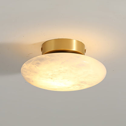 Alabaster Oval Ceiling Lamp ∅ 7.9″ x H 3.9″ / Brass & White / Warm Light Ceiling lamp