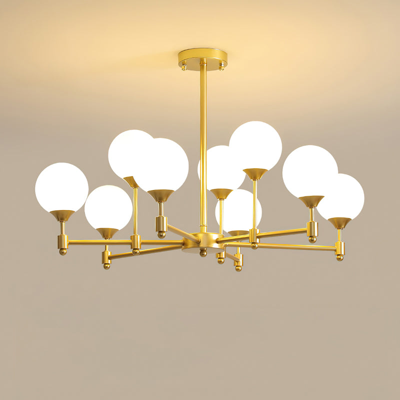 Alessio Globe Chandelier 9 Heads ∅ 31.5″ x H 21.3″/ Dia 80cm x H 54cm / Brass & White Chandelier