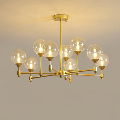 Alessio Globe Chandelier 9 Heads ∅ 31.5″ x H 21.3″/ Dia 80cm x H 54cm / Brass & Amber Chandelier