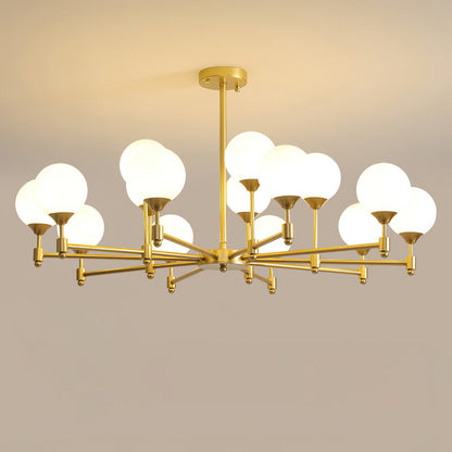 Alessio Globe Chandelier 15 Heads ∅ 39.4″ x H 21.3″ / Dia 100cm x H 54cm / Brass & White Chandelier