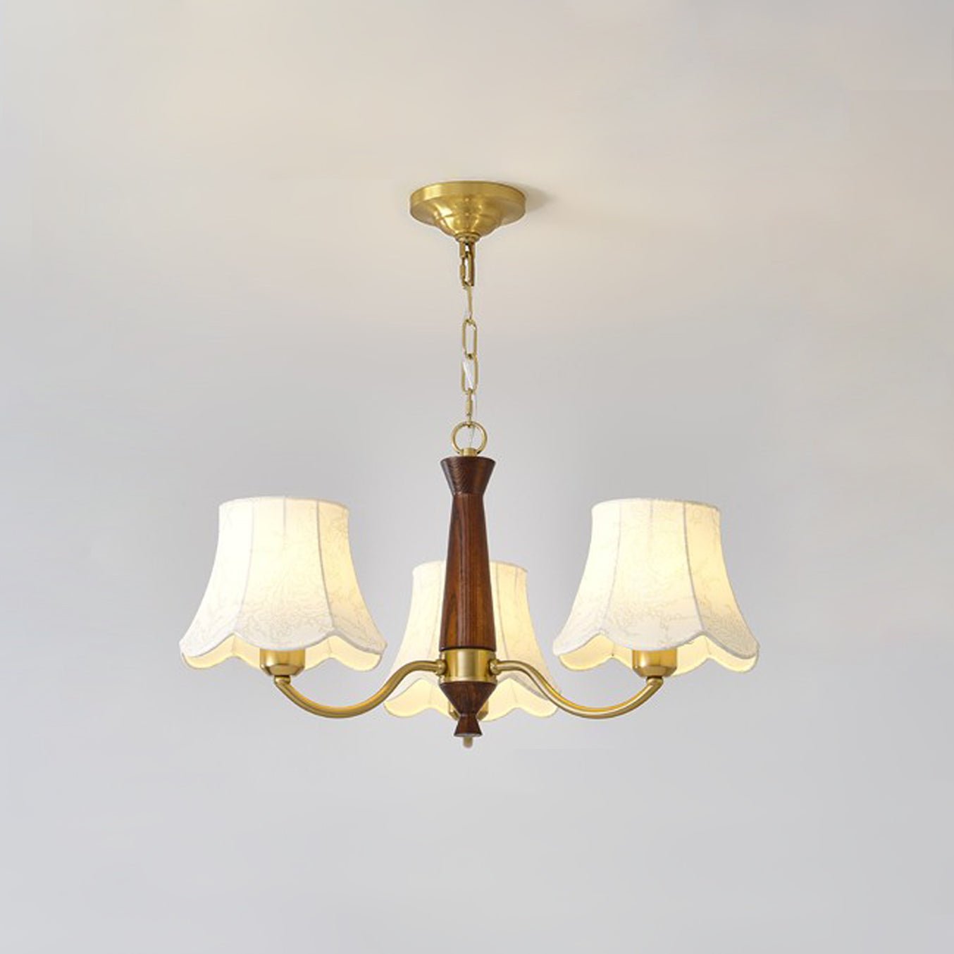 Alyssa Fabric Chandelier 3 Heads ∅ 25.6″ x H 13.8″ / Dia 65cm x H 35cm / Walnut Wood & Brass Chandelier