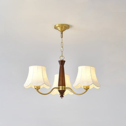 Alyssa Fabric Chandelier 3 Heads ∅ 25.6″ x H 13.8″ / Dia 65cm x H 35cm / Walnut Wood & Brass Chandelier