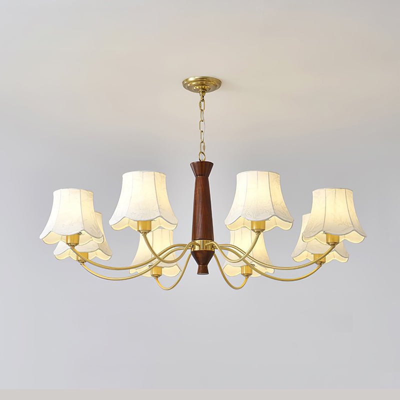 Alyssa Fabric Chandelier 8 Heads ∅ 43.3″ x H 15″ / Dia 110cm x H 38cm / Walnut Wood & Brass Chandelier