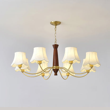 Alyssa Fabric Chandelier 8 Heads ∅ 43.3″ x H 15″ / Dia 110cm x H 38cm / Walnut Wood & Brass Chandelier