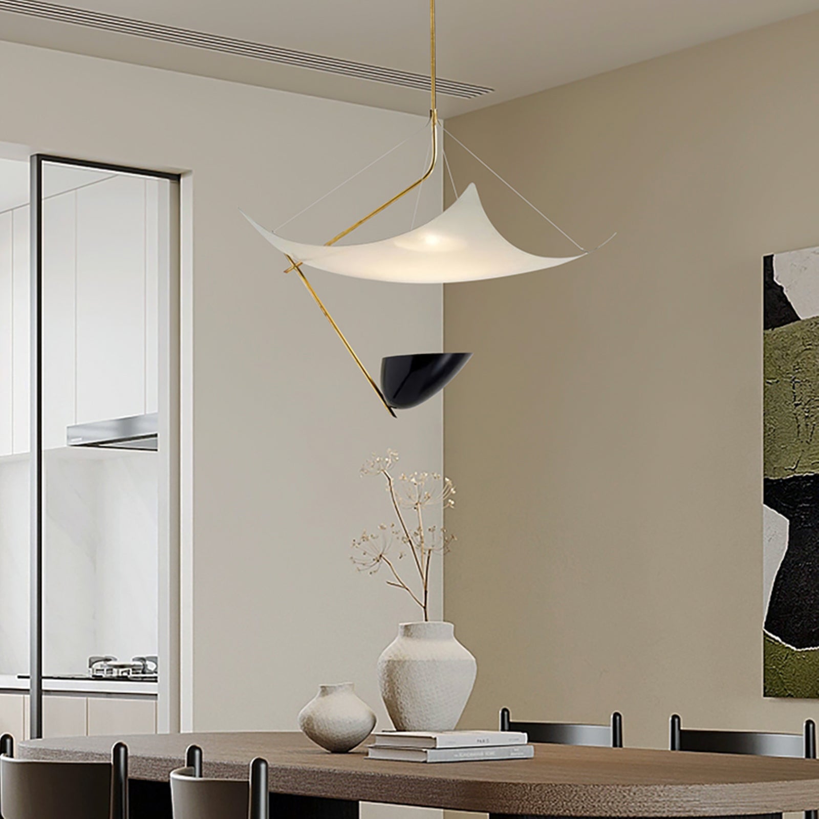 Angelo Lelii Pendant Light ∅ 19.7″ x H 27.6″ / Dia 50cm x H 70cm / Gold & White & Black / Warm Light Pendant light