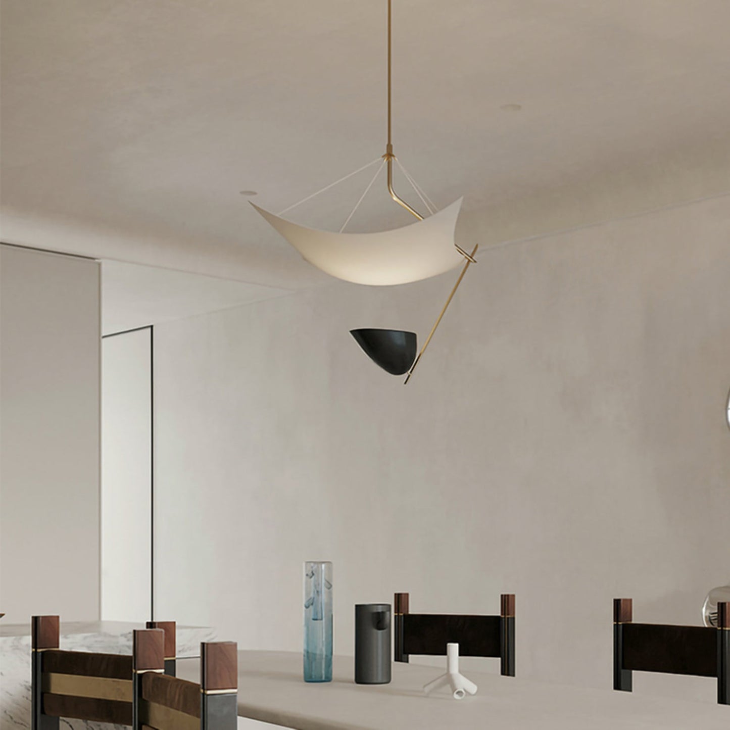 Angelo Lelii Pendant Light ∅ 19.7″ x H 27.6″ / Dia 50cm x H 70cm / Gold & White & Black / Warm Light Pendant light