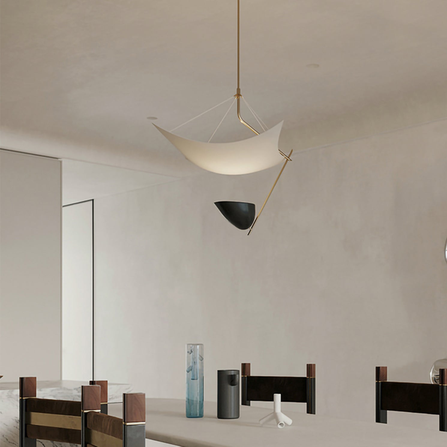 Angelo Lelii Pendant Light ∅ 19.7″ x H 27.6″ / Dia 50cm x H 70cm / Gold & White & Black / Warm Light Pendant light