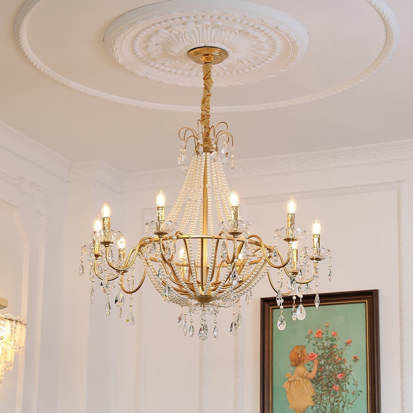 Arcadia Gold Chandelier 10 Heads ∅ 38.6″ x H 35″ / Gold & Clear Chandelier