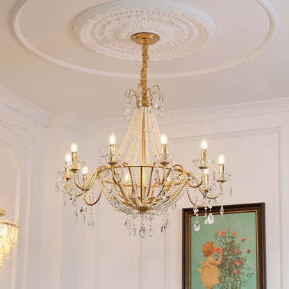 Arcadia Gold Chandelier 10 Heads ∅ 38.6″ x H 35″ / Gold & Clear Chandelier
