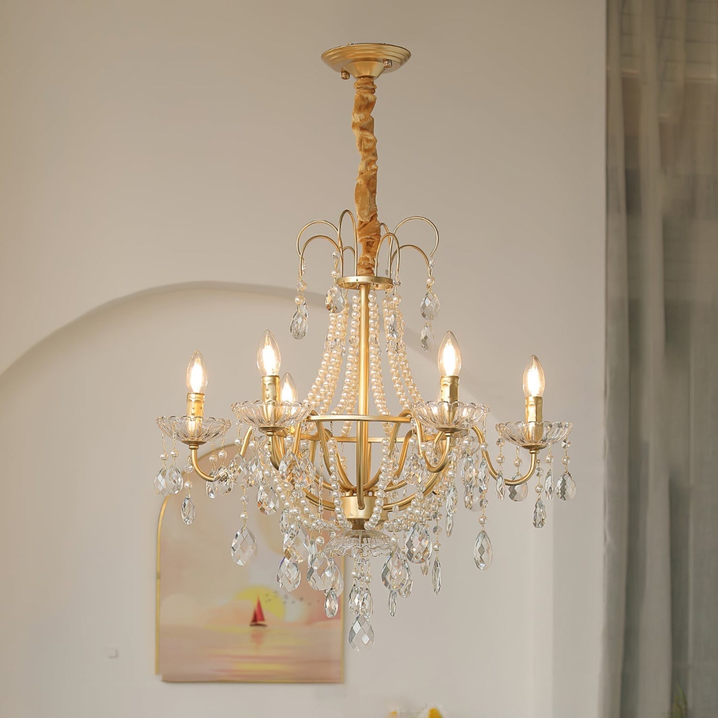 Arcadia Gold Chandelier 6 Heads ∅ 26″ x H 22″ / Gold & Clear Chandelier