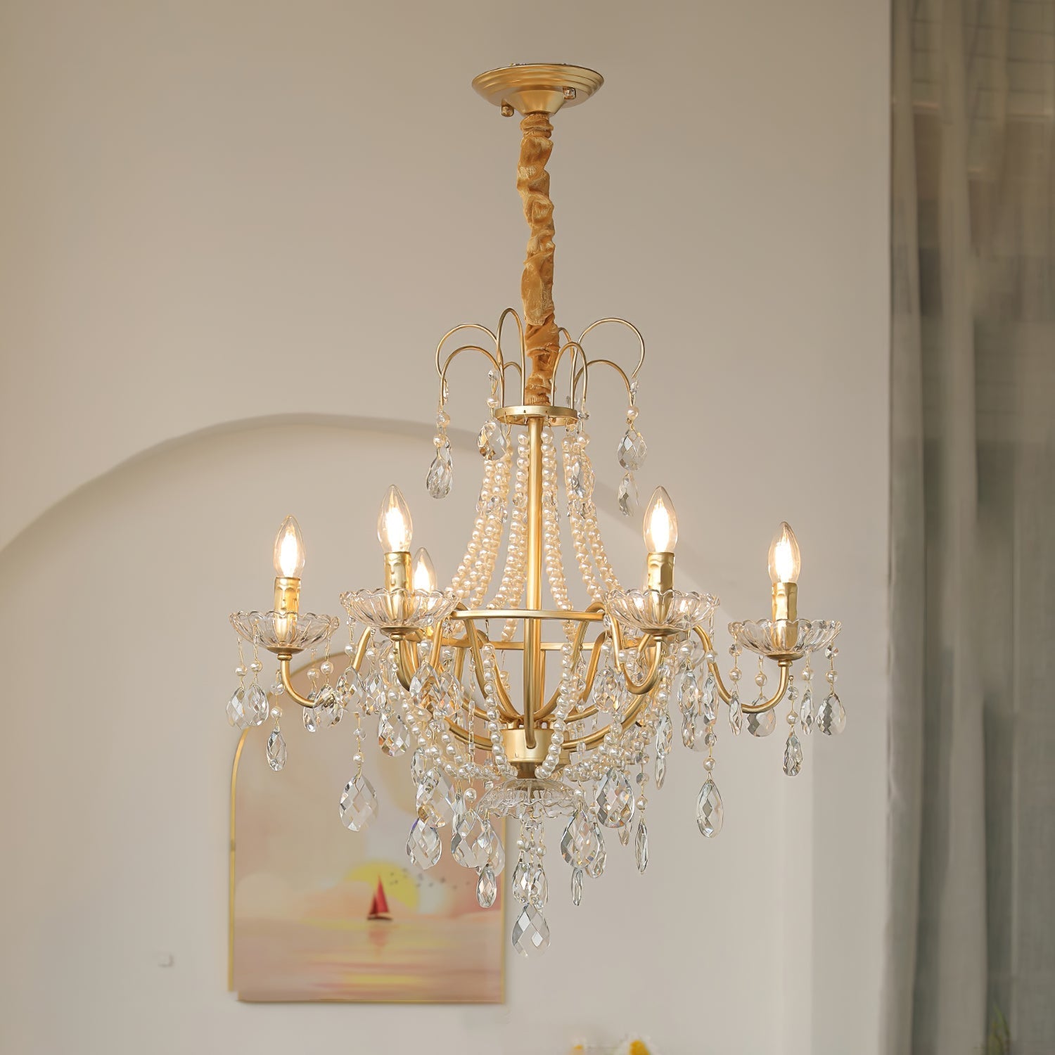 Arcadia Gold Chandelier 6 Heads ∅ 26″ x H 22″ / Gold & Clear Chandelier